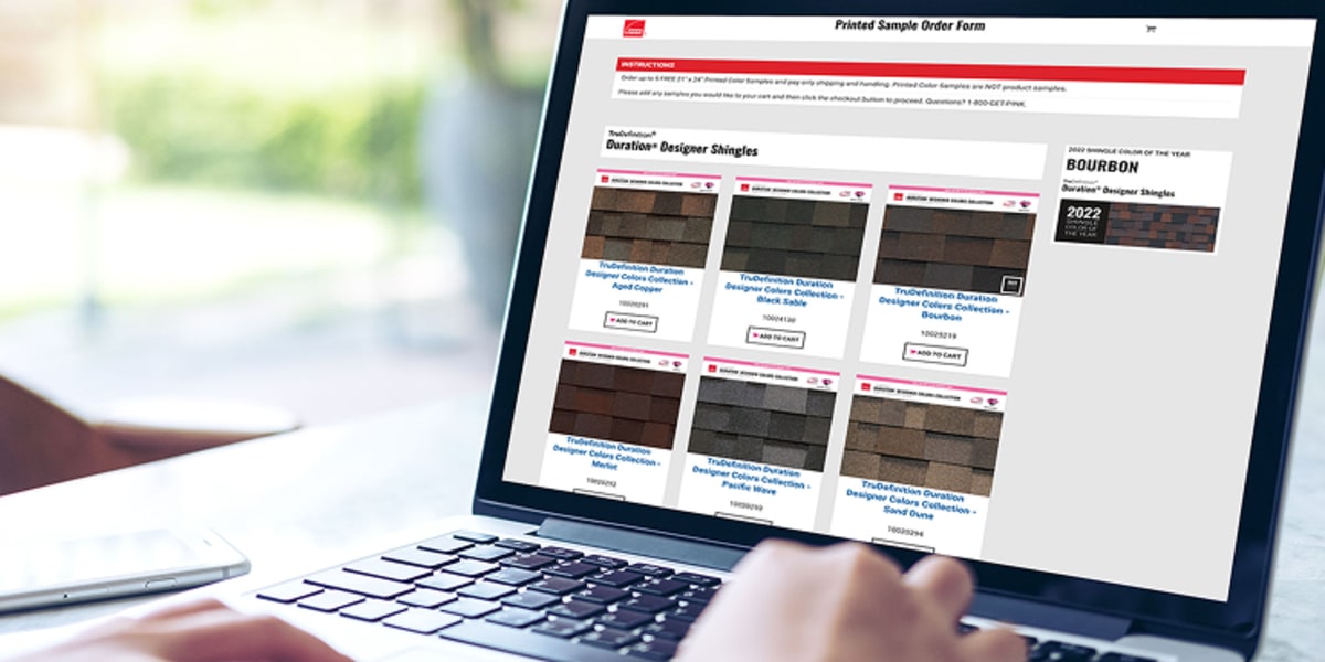 Owens Corning shingle color posters displayed as homeowner literature
